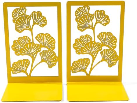 2Pcs Ginkgo Leaf Metal Book Ends - Golden Yellow Design