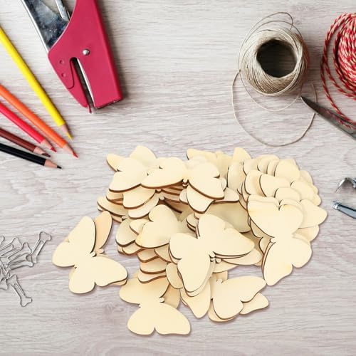 TINKSKY 50pcs Wooden Butterfly Craft Blank DIY Kit