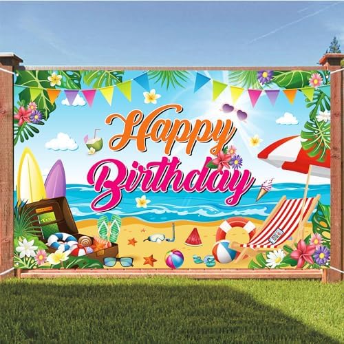 Aushenke Summer Beach Birthday Backdrop Banner 71x43 Inches