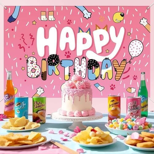 5x3ft Blue Dog Birthday Backdrop for Kids and Adults
