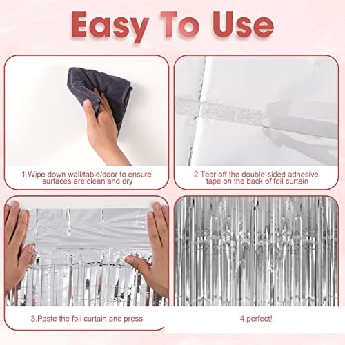 3 Pack 33x82 Feet Silver Foil Fringe Backdrop Curtains