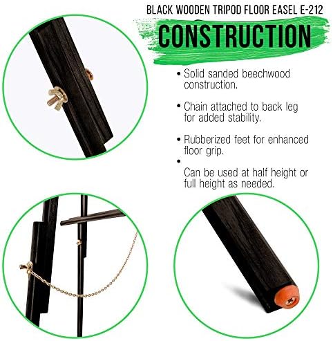 US Art Supply 64 Inch Black Wooden Easel 4 Pack