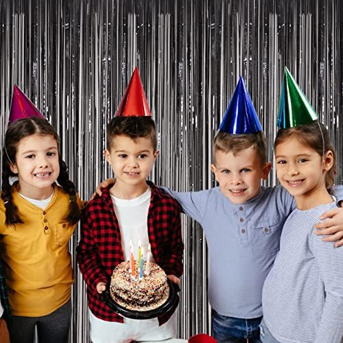 3 Pack Foil Fringe Curtains 33x82 Feet Black Backdrop for Parties
