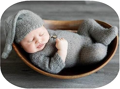 Vemonllas Newborn Photo Romper Set with Bonnet and Sleepy Hat