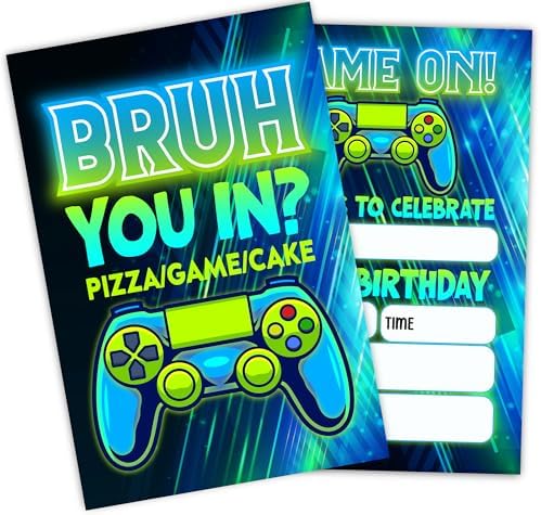 Feyerr Video Game Brother Birthday Invitations 30 Double Sided with Envelopes