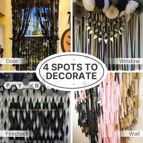 PartyWoo Black Crepe Paper Streamers 10 Rolls 820ft Pack