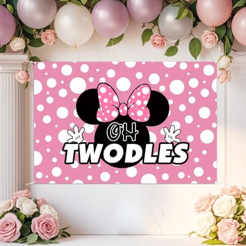 Oh Twodles Pink Cartoon Birthday Backdrop Banner