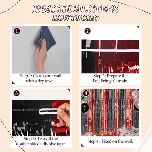 2 Pack Foil Fringe Backdrop Red Black Shiny Tinsel Curtains
