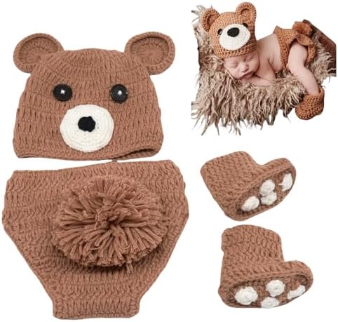 Zeroest Newborn Photography Props Bear Hat Diaper Cover Set