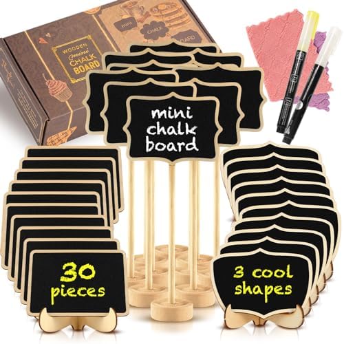 Mini Chalkboard Signs 30 Pack with Wooden Stand