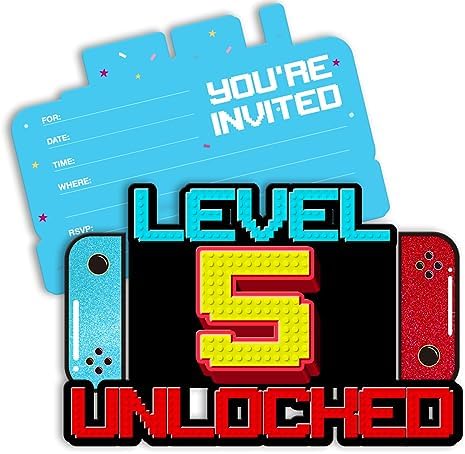 Video Game 5th Birthday Invitations with Envelopes 20 Pack