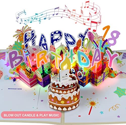 3D Musical Birthday Card with LED Light and Blowable Candle