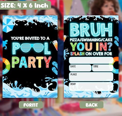 Feyerr Pool Brother Birthday Invitations for Boys Girls Double Sided 30 Set