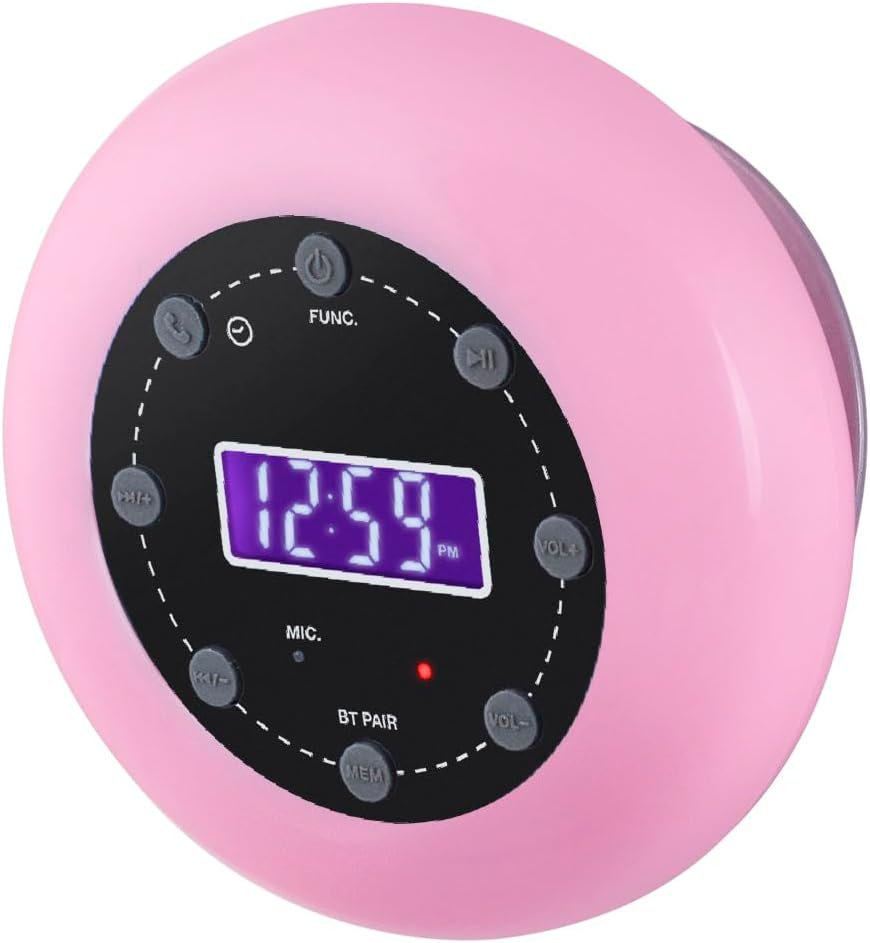 HANNLOMAX HX-159CR Shower Clock Radio with Bluetooth and LCD Display Pink