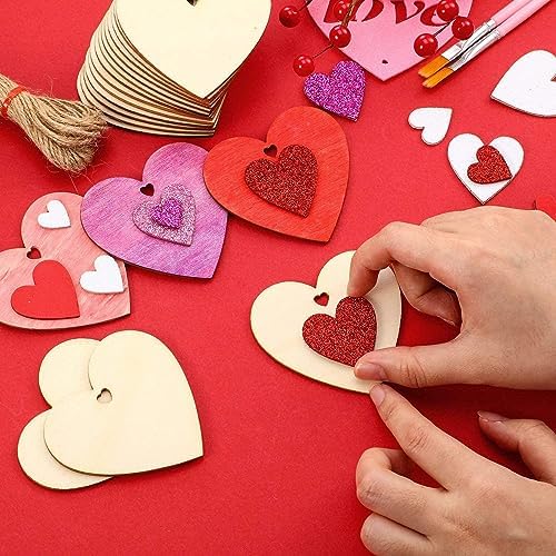32 Pack 4 Inch Unfinished Wooden Heart Cutouts