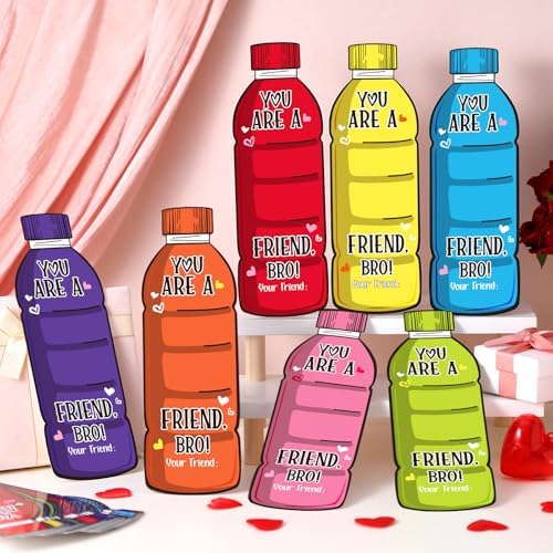 60 Pack Valentine Cards with Drink Bottle Design