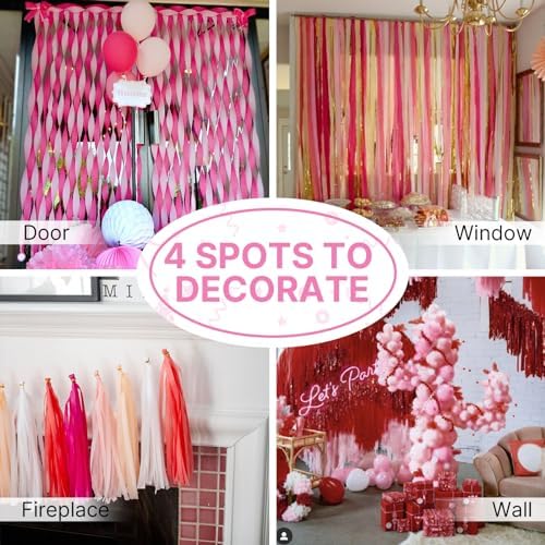 PartyWoo Pink Red Crepe Paper Streamers 6 Rolls 492 Feet