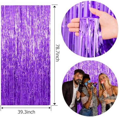 2 Pack Purple Metallic Foil Fringe Curtains