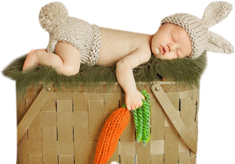 Newborn Baby Easter Outfit Crochet Knit Carrot Rabbit Beanie Pants Hat Set