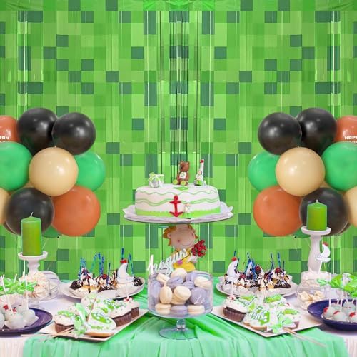 2 Pcs Pixel Green Miner Theme Tinsel Curtains