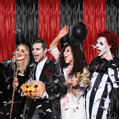 2 Pack Black and Red Party Backdrop Curtains