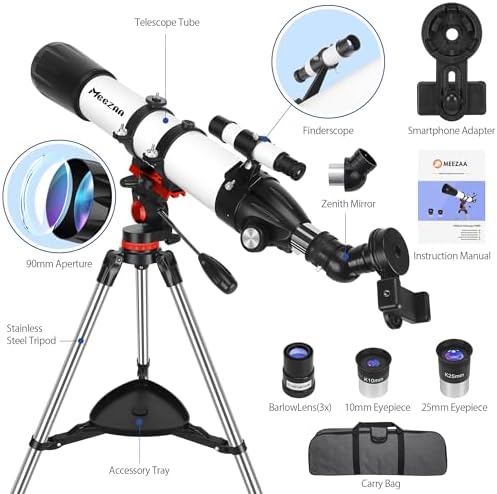 MEEZAA High-Powered Refractor Telescope with 90mm Aperture and AZ Mount
