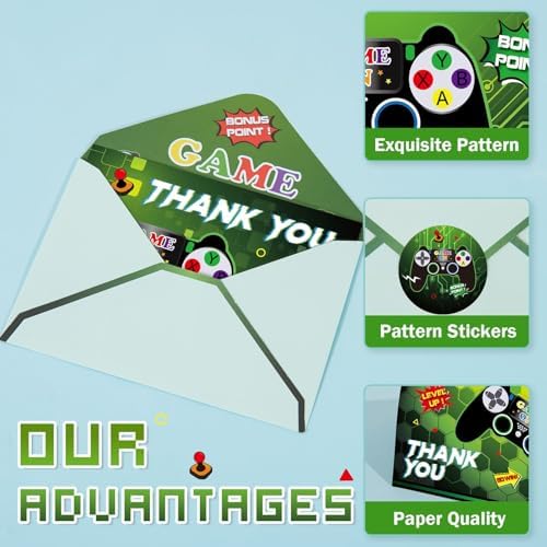 WERNNSAI Video Game Thank You Cards 24PCS Gamer Decorations