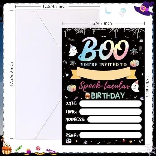 HEYINSHEN 20 Halloween Birthday Invitations with Envelopes