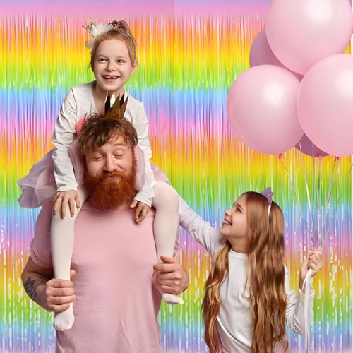 GREATRIL Gradient Pastel Foil Fringe Curtain 2 Pack