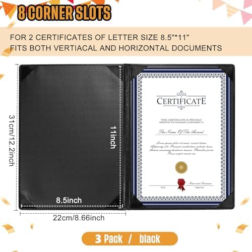 Tenare PU Leather Certificate Holders 3 Pcs Black