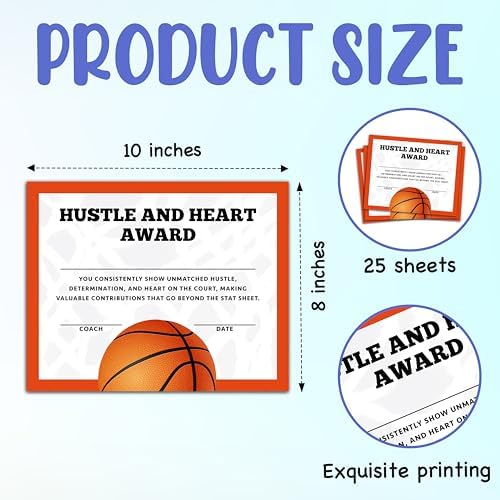 25 Piece Basketball Award Certificates for Ceremonies and Events