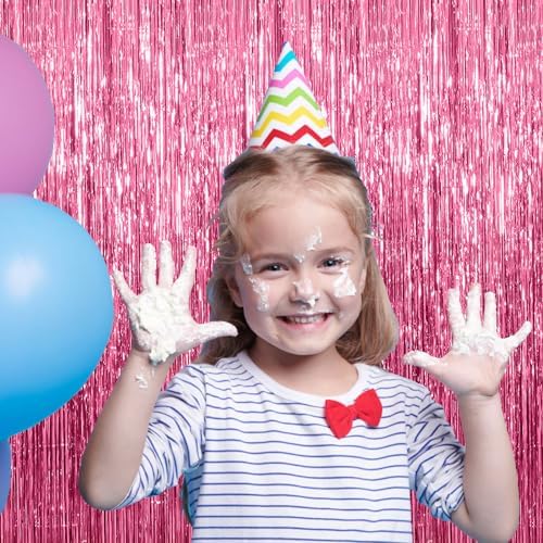 2 Pack Pink Metallic Foil Curtain Backdrop for Parties