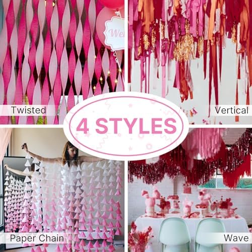 PartyWoo Pink Red Crepe Paper Streamers 6 Rolls 492 Feet