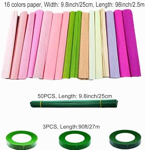 KYMY Crepe Paper Rolls Flower Kit with Iron Wires and Tape