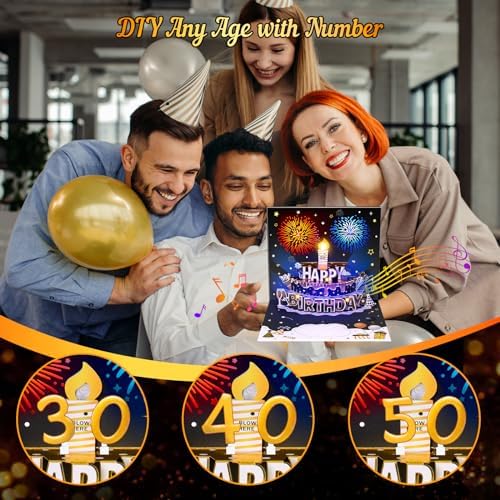 INPHER Age Birthday Card with Light Music Fireworks Pop Up Cake
