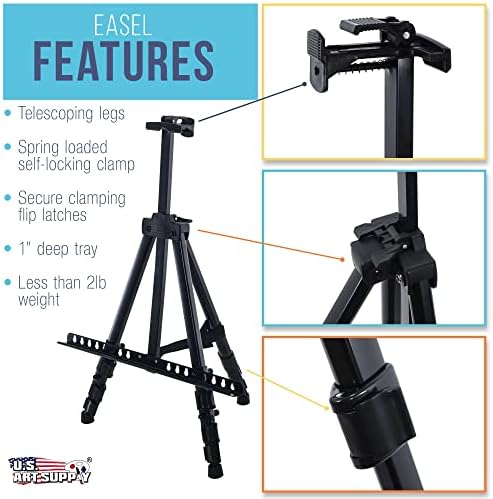 US Art Supply 66 Black Metal Tripod Easel 4 Pack