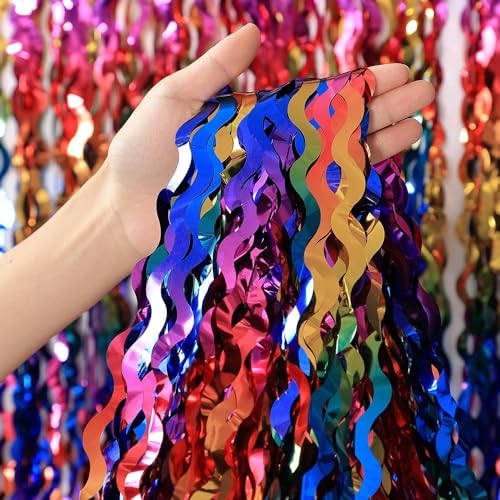 3 Pack Rainbow Foil Fringe Curtain Backdrop