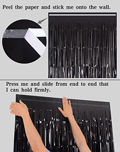 Melsan Black Foil Fringe Backdrop Curtains - 32 x 8 ft Pack of 2