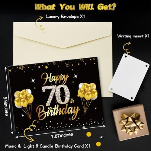 70th Birthday 3D Pop Up Cake Card with Fireworks and Music