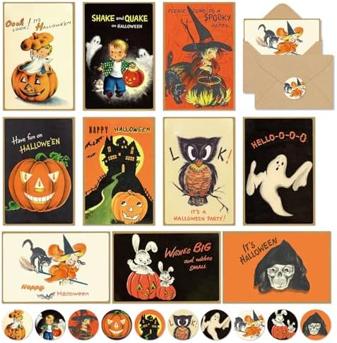 Whaline 50 Pack Halloween Greeting Cards with Sticker Envelopes