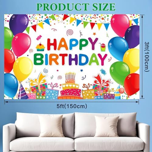 Happy Birthday Backdrop Banner for Boys Girls 5x3ft
