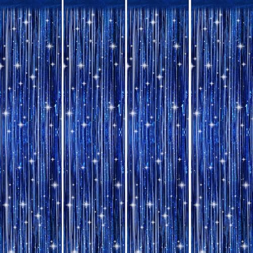 Picoway 4 Pack Foil Fringe Tinsel Curtains Blue