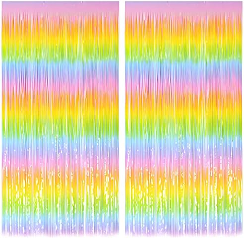 GREATRIL Gradient Pastel Foil Fringe Curtain 2 Pack