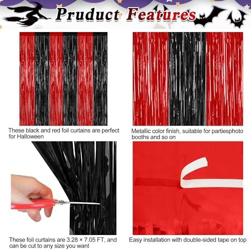 2 Pack Black and Red Party Backdrop Curtains