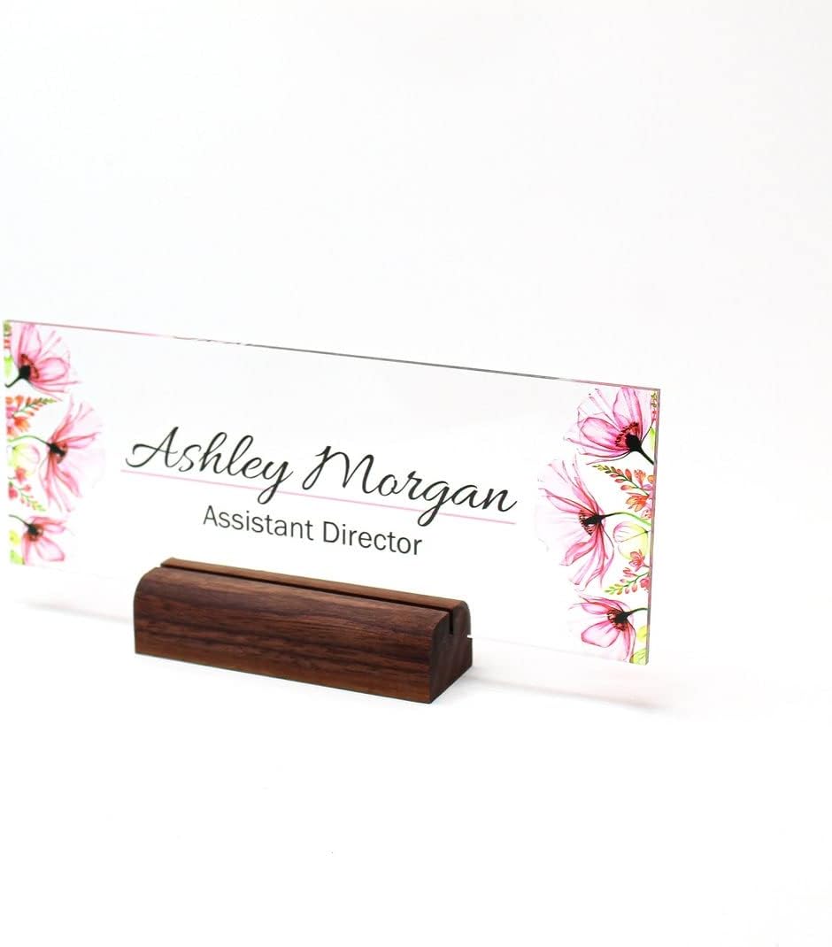 Personalized Desk Name Plate with Cherry Blossom Design