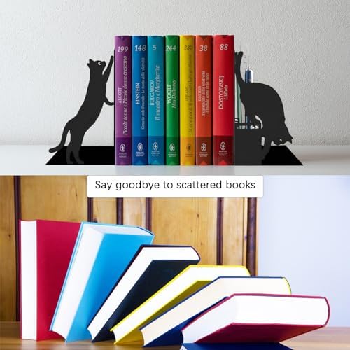 Cat Book Ends with Pen Holder for Desk and Bookshelf