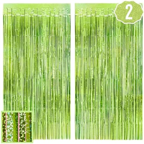XO Fetti Lime Green Foil Curtain Set of 2