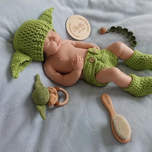 DICHA Handmade Crochet Baby Yoda Costume 4-Piece Set