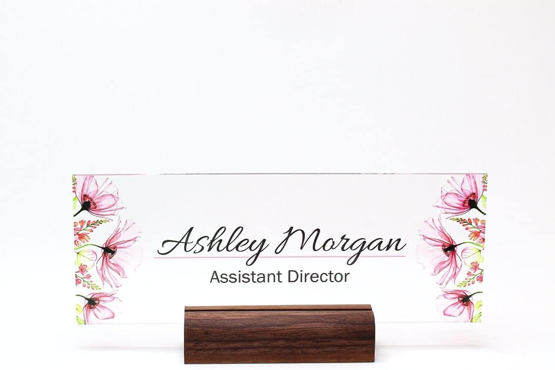Personalized Desk Name Plate with Cherry Blossom Design