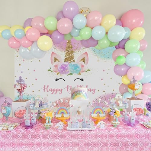Mocsicka Unicorn Birthday Backdrop 5x3ft Pastel Rainbow Glitter